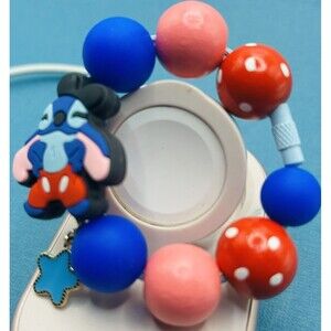 Cup Charm For Tumbler Handle Cartoon Blue, Pink, & White Dot Character Beaded